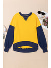 Yellow Color Block Thumbhole Sleeve Drop Shoulder Sweatshirt