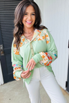 Clearly Aqua Lace Floral Patchwork Hooded Henley Top