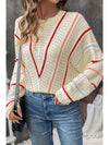 Apricot Striped Crew Neck Pullover Knit Sweater