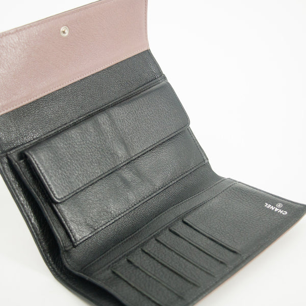 Chanel Matelasse Bicolor Long Trifold Embossed Wallet Pink