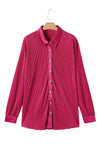 Rose Red Plus Size Ribbed Long Sleeve Shirt and Pants Pajama Set