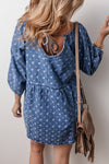 Tied V-Neck Three-Quarter Sleeve Denim Dress