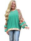 Sky Blue Plaid Floral Patchwork Raglan Sleeve Plus Size Sweatshirt