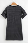 Green Stripe Ruffle Short Sleeve T Shirt Mini Dress