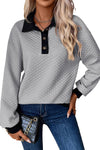 Light Grey Texture Patchwork Button Collared Sweatshirt