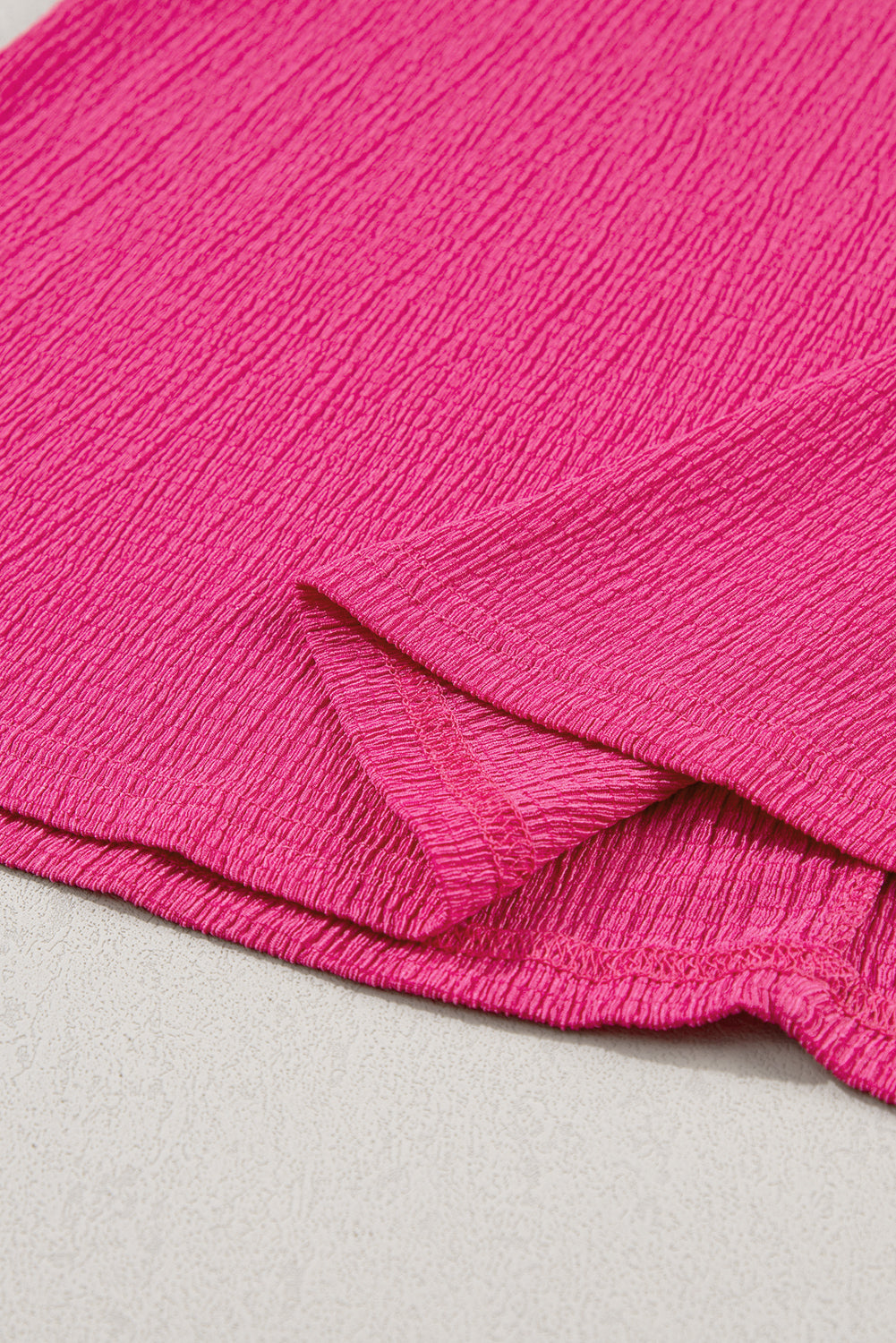 Bright Pink Basic Plain Textured V Neck T Shirt