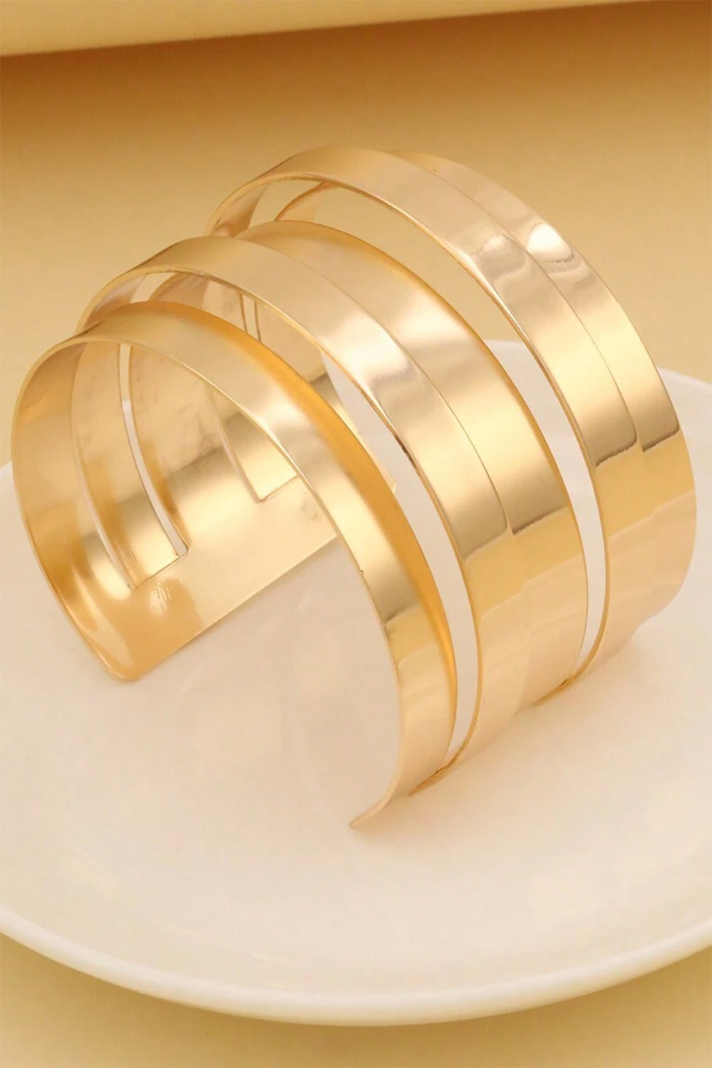 Gold Minimalist Multi Layered Open Cuff Alloy Bangle