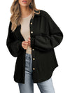 Black Waffle Knit Patchwork Buttoned Oversized Shacket