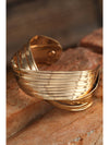 Gold Textured Crossover Metal Cuff Wide Bracelet