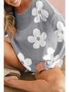 Light Pink Flower Drop Shoulder Hollow Knit Top