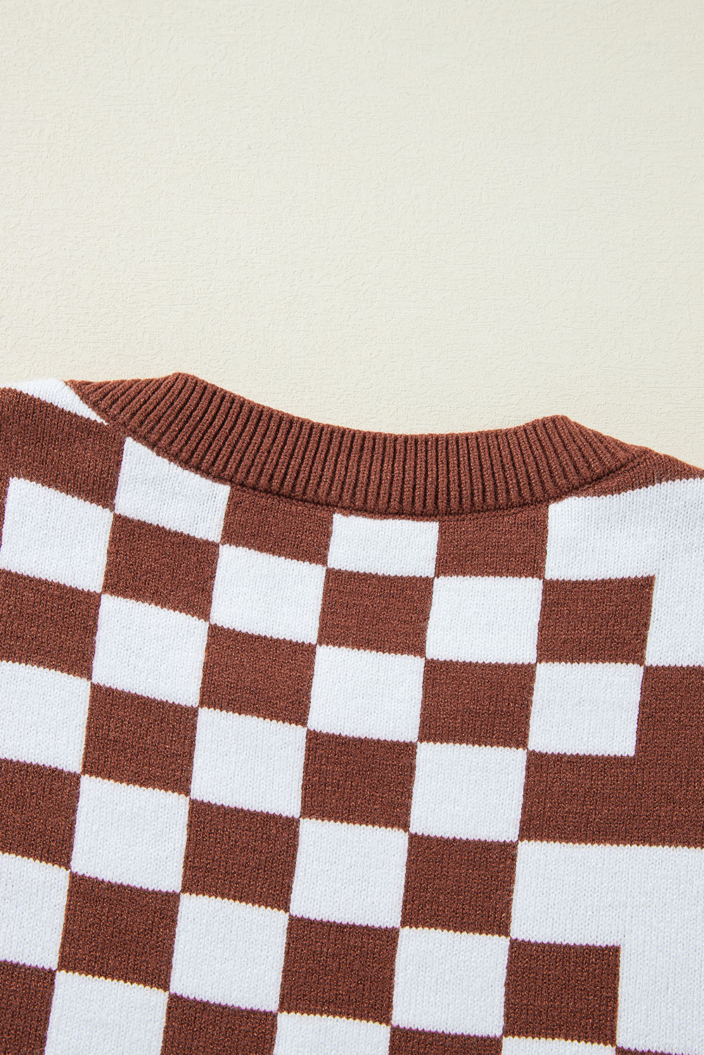 Carrot Checkered Drop Shoulder Round Neck Sweater