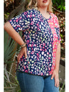 Leopard Colorblock Short Sleeve Plus Size Top