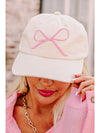 White Girlish Bow Embroidered Baseball Cap