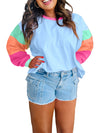 Pink Colorblock Long Sleeve Plus Size Top