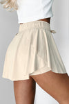 Beige Drawstring High Waist Lined Tennis Skort