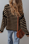 Black Stripe Drop Shoulder Round Neck Loose Sweater