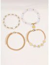 White 4pcs Daisy Pearl Beaded Chain Bracelet Set