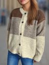 Color Block Round Neck Button Up Cardigan