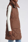 Coffee Puffer Quilted Stand Collar Pocketed Vest Coat