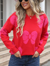  Angel Wings Bow Round Neck Dropped Shoulder Sweater.