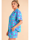 Green Flower Print Buttoned Shirt and Drawstring Waist Pajama Set