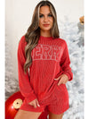 Racing Red Corded MERRY Long Sleeve Top and Shorts Pajama Set