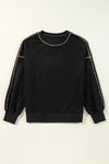 White Contrast Rainbow Trim Drop Shoulder Pullover Sweatshirt