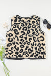 Black Leopard Print Sherpa Button Front Vest Coat