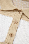Light French Beige Checkered V-Neck Collared Pullover Sweater