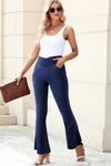 Dusk Blue Solid Crossed High Waist Fit Flare Jeans