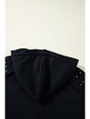 Black Stud Detail Kangaroo Pocket Drawstring Hoodie