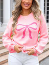 Angel Wings Bow Graphic Round Neck Long Sleeve Sweater - Cocoa Yacht Club