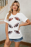 White Sequined Rugby Graphic T Shirt