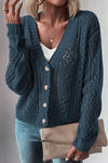 Beige Hollow Knit Drop Shoulder Cardigan