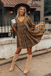 Brown Plaid Pattern Empire Waist Babydoll Dress