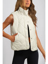 Beige Quilted High Neck Button Up Pocket Vest Coat