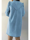 Button Up Notched Long Sleeve Denim Dress - Cocoa Yacht Club