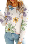 Beige Flower Print Long Sleeve T Shirt