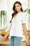 Lime 'N' Chili Solid Ruffled Deep V-Neck Puff Sleeve Babydoll Top