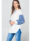 Super Lady Full Size French Terry Striped Long Sleeve Top