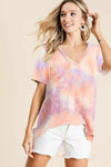 BiBi Tie Dye French Terry V Neck Top