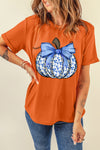 Orange Floral Pumpkin Bow Print Thanksgiving T Shirt