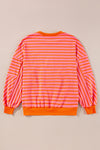 Blue Stripe Drop Shoulder Crew Neck Loose Sweatshirt