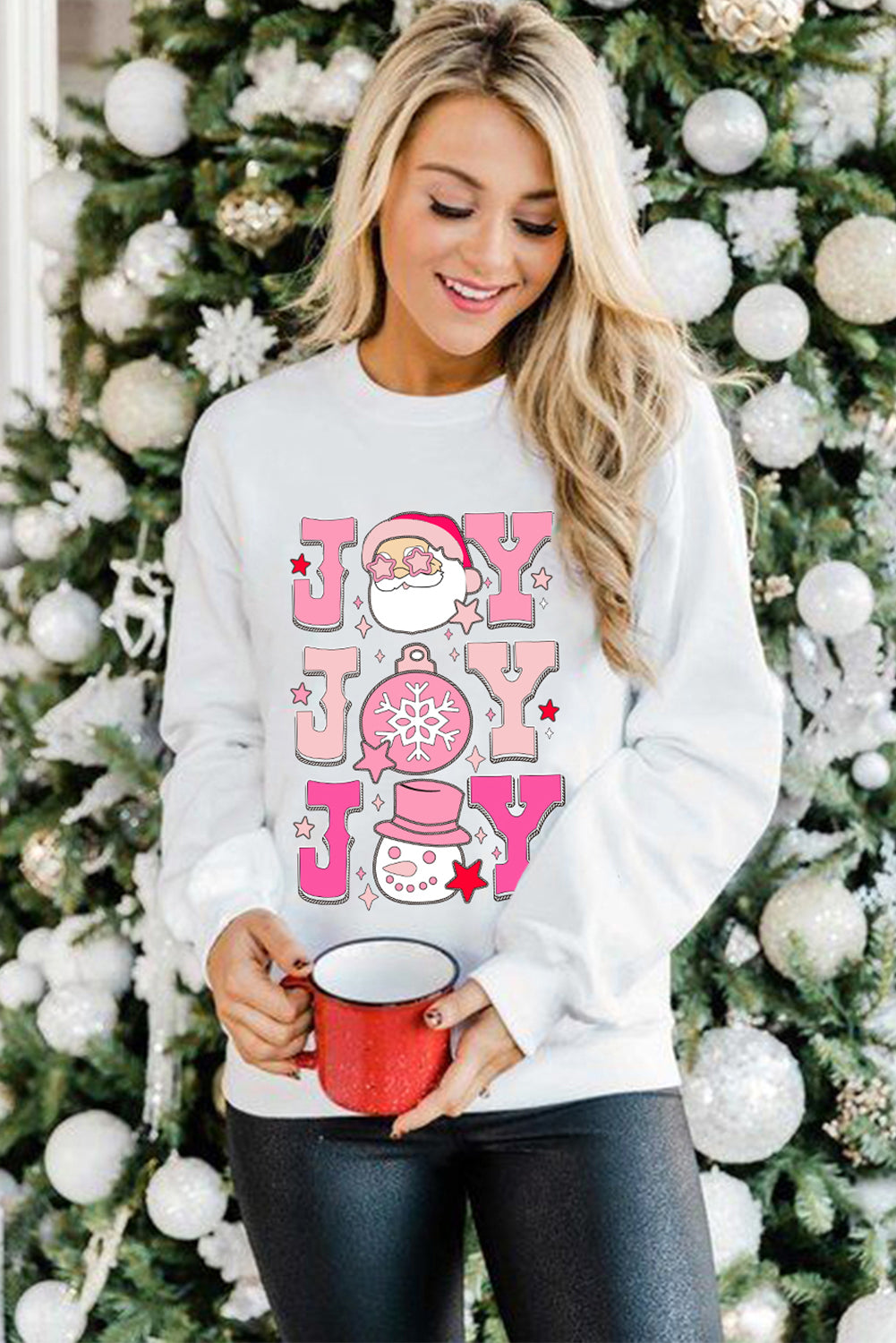 Beige Santa Claus Joy Print Graphic Sweatshirt