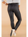 Black Piping Trim Sleek Leather High Waist Leggings