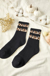 Black Leopard Double Stripe Crew Socks