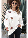 Beige Casual Football Print Round Neck Graphic Sweatshirt