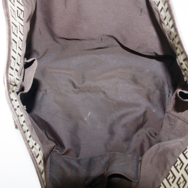 Fendi FF Zucchino Patter Beige Shoulder Bag