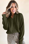 Jungle Green Zipper Collared Drop Shoulder Plain Sweatshirt