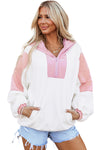 White Patchwork Half Zip Oversized Sherpa Hoodie